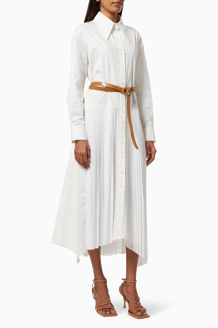 

Textured Belted Dress, White