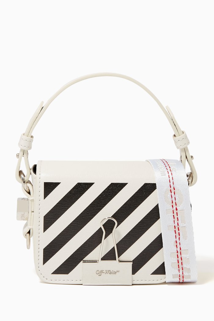 

Baby Diagonal Stripe Flap Bag, White