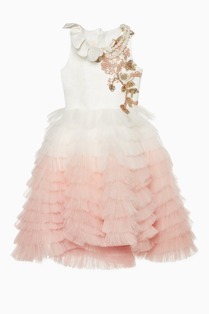 

Layered Embroidered Tulle Dress, White