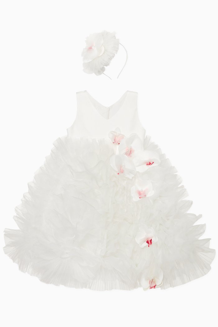 

Sleeveless Tulle Flower Dress, White