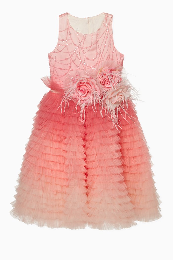Layered Floral Lace Dress, Pink