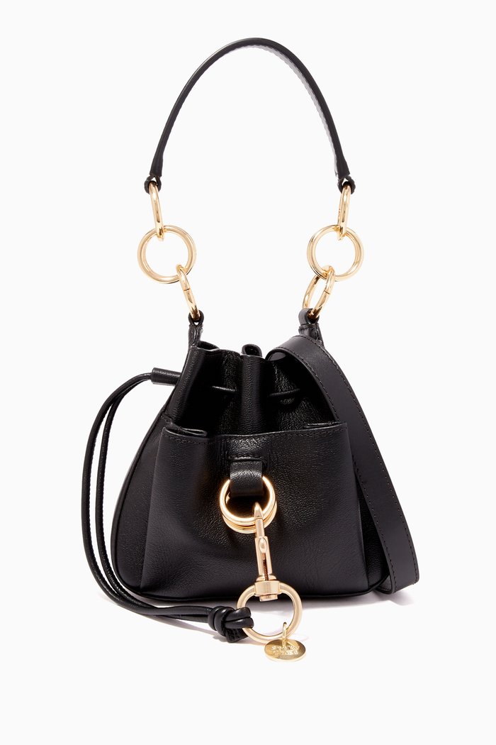 

Small Tony Leather Bucket Bag, Black