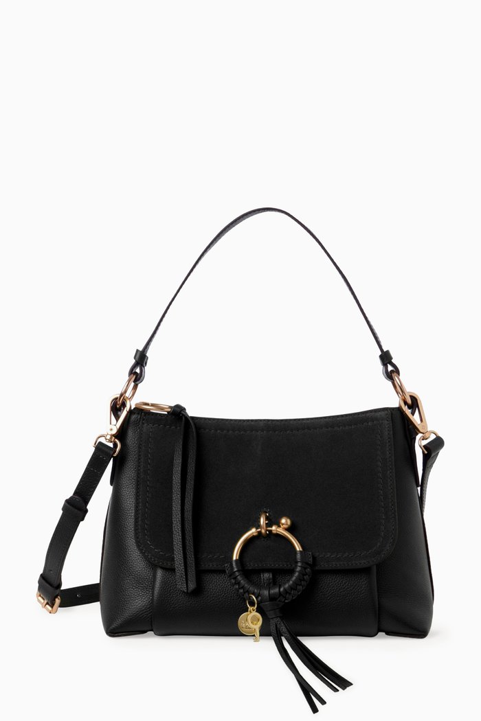 Small Joan Crossbody Bag in Grained Leather & Suede, Black