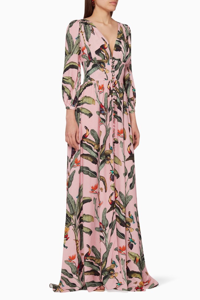 

Tropical Print Maxi Dress, Pink