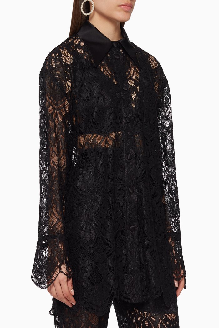 

Floral Lace Silk Shirt, Black