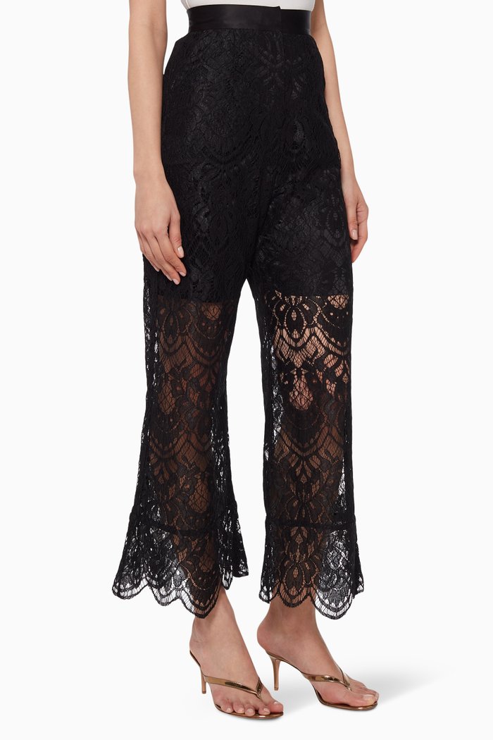 Floral Lace Cropped Pants, Black