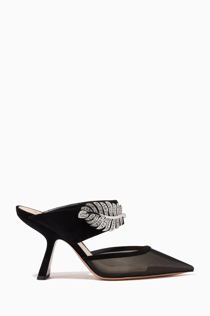 

Monstera Mules 90 in Mesh & Suede, Black