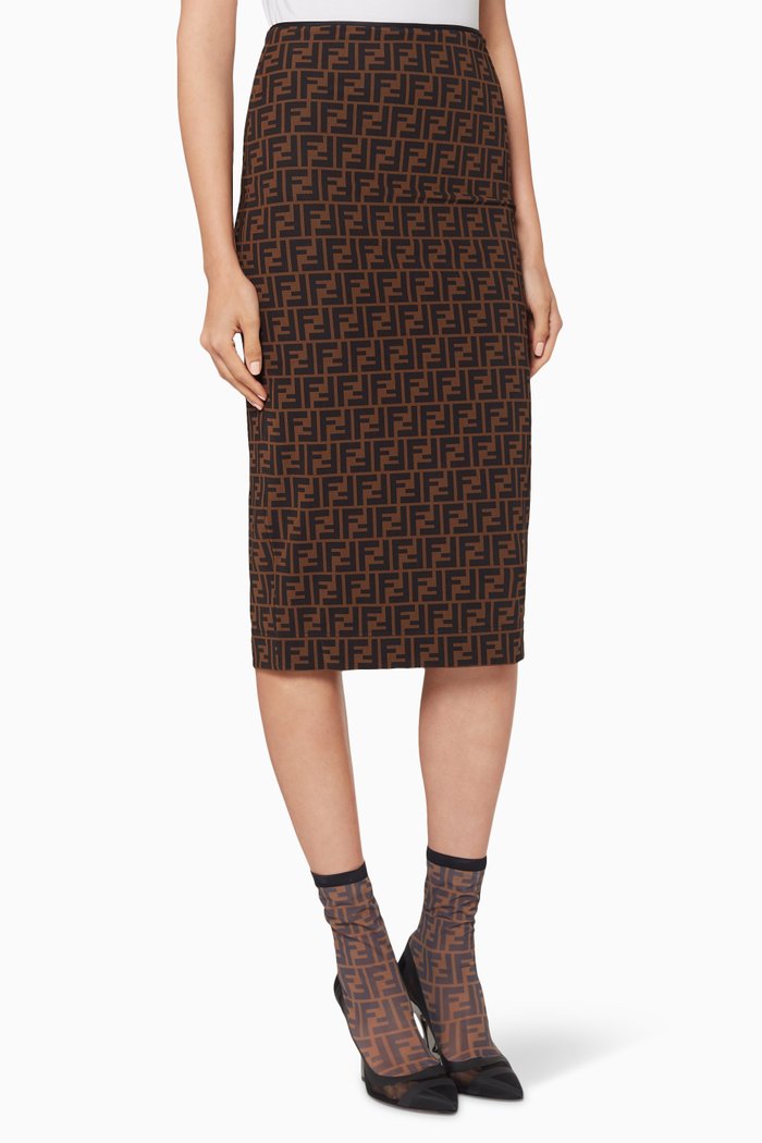

Logo Micromesh Midi Skirt, Brown