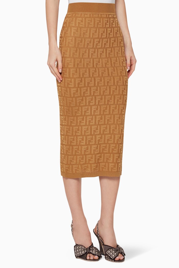 FF Knit Pencil Skirt, Gold