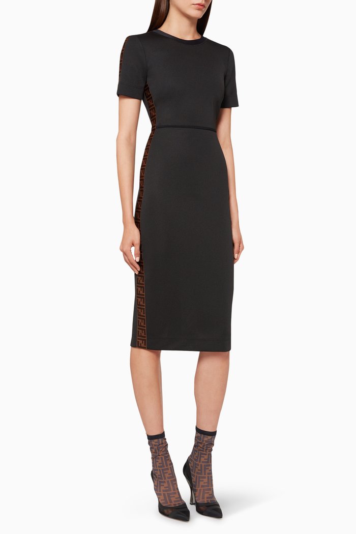 Abito Logo-Print Midi Dress, Black