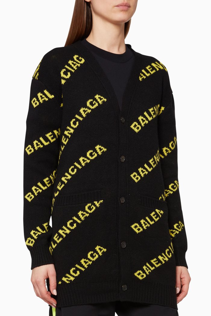

Logo Jacquard Wool Cardigan, Black