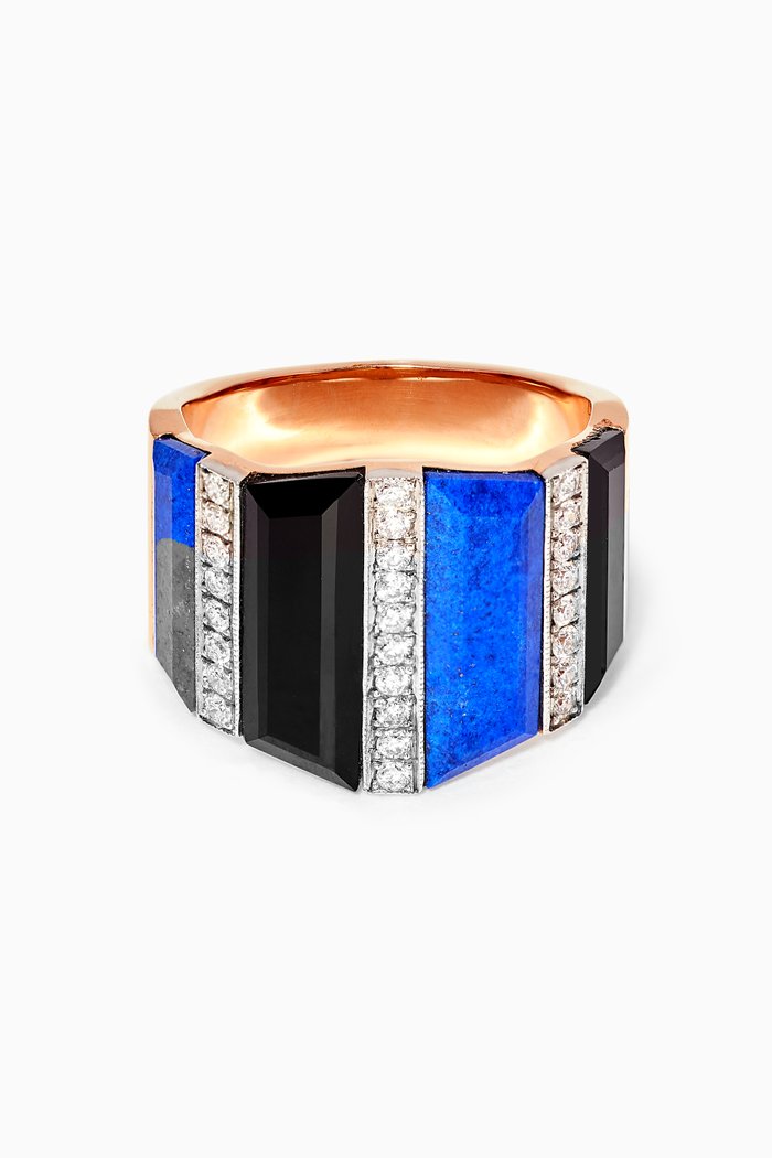 Dark Onyx & Lapis Lazuli Diamond Ring, Rose gold