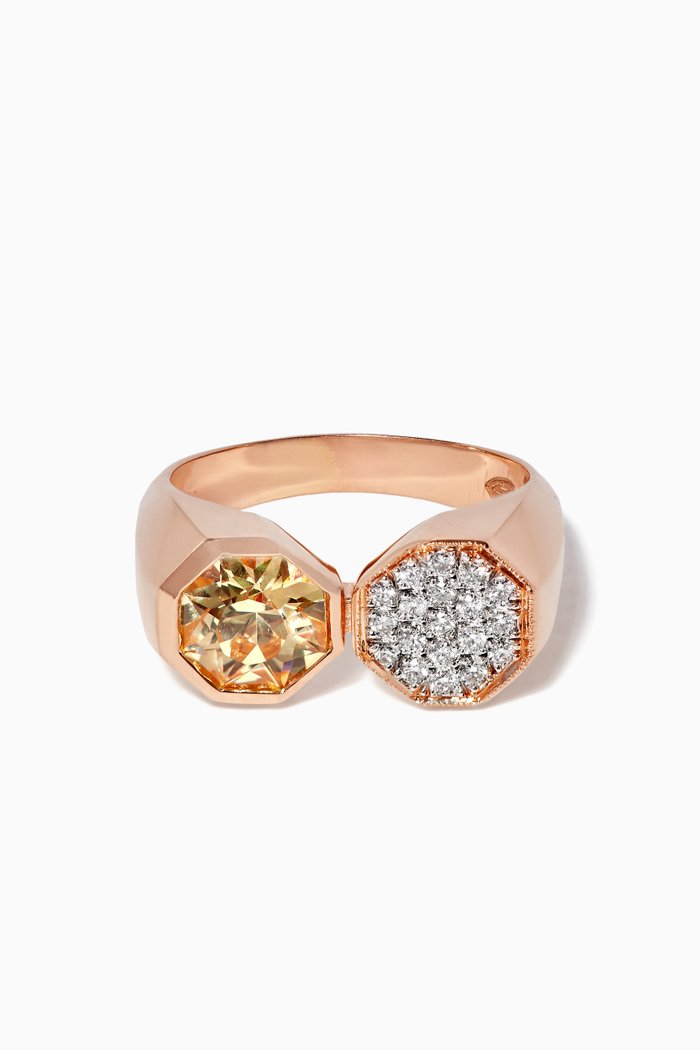 

Diamond & Citrine Octagon Ring, Rose gold