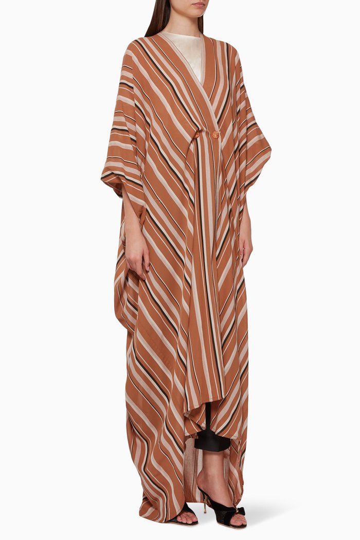 Ayat Striped Crepe Cape, Brown