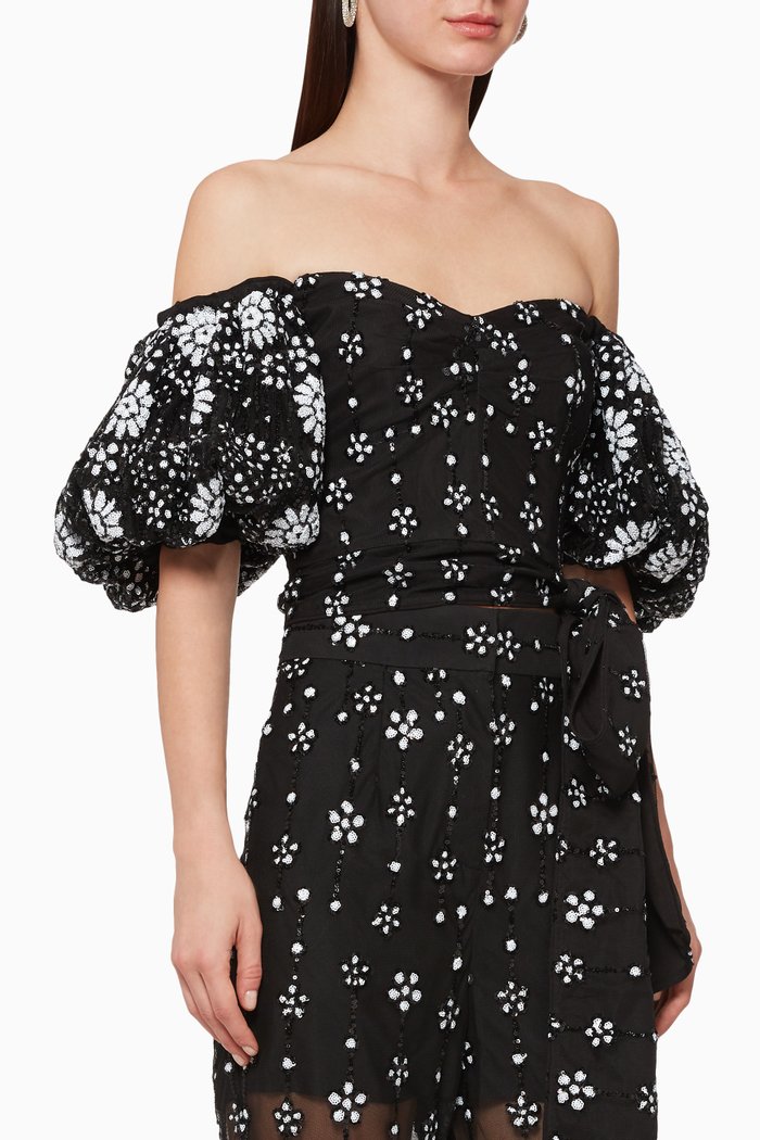 

Deco Embellished Off-Shoulder Top, Black