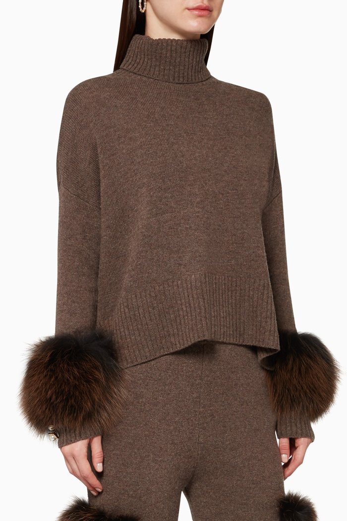 

Fur-Trimmed Wool Sweater, Brown