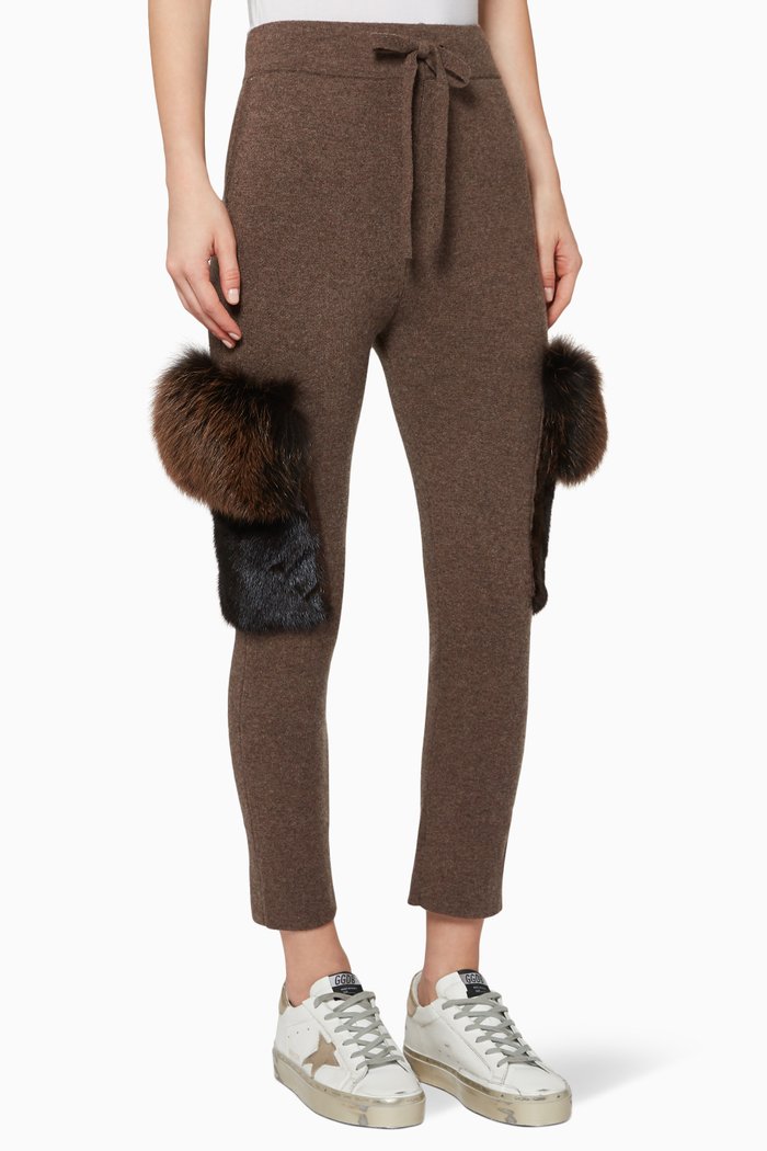 

Fur-Trimmed Knit Pants, Brown