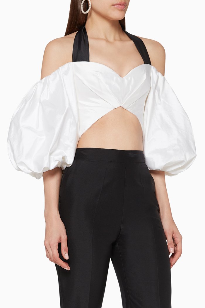 

Voluminous Sleeve Silk Top, White