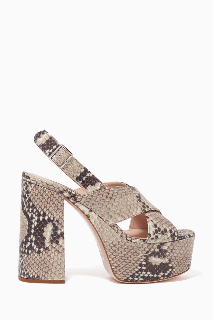 

Python Print Leather Platform Sandals, Grey