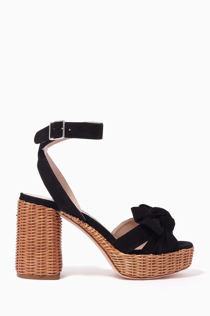 

Suede & Raffia Platform Sandals, Black