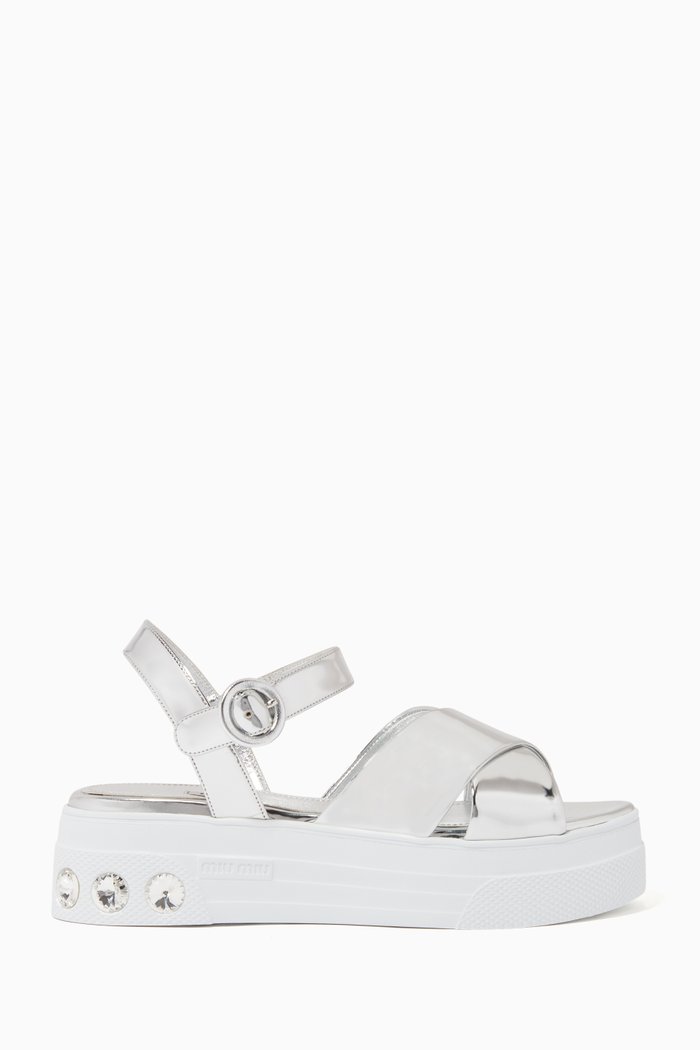 

Mirror Leather Platform Sandals, Silver