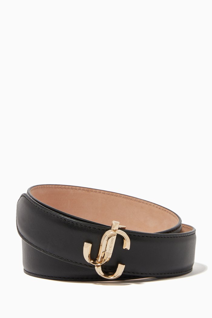 

Felisa JC Monogram Leather Belt, Black