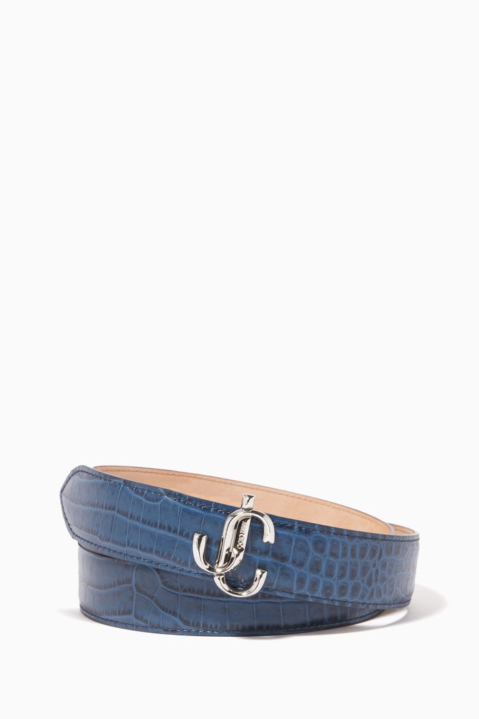 

Felisa JC Belt in Crocodile-Embossed Leather, Blue