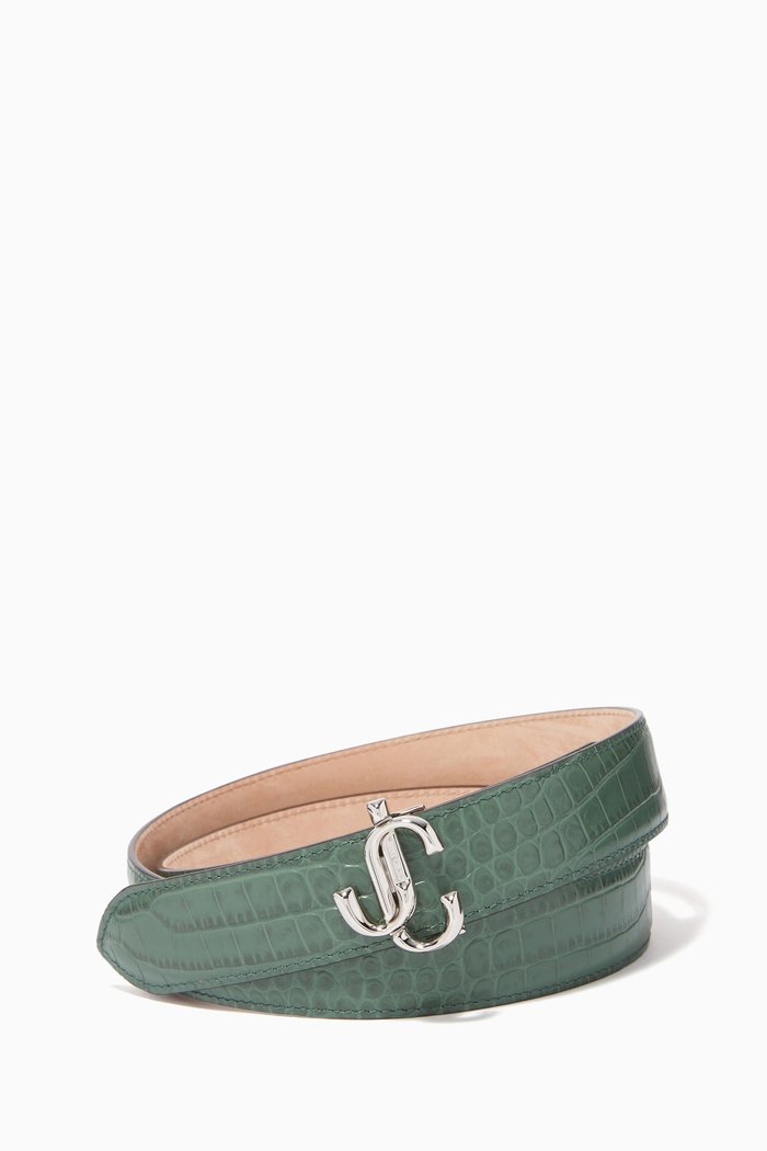 

Felisa JC Crocodile-Embossed Leather Belt, Green