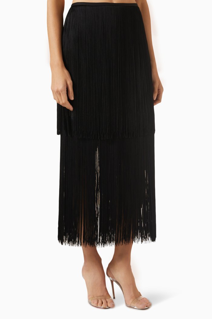 

Sol Fringe Maxi Skirt in Viscose Blend, Black