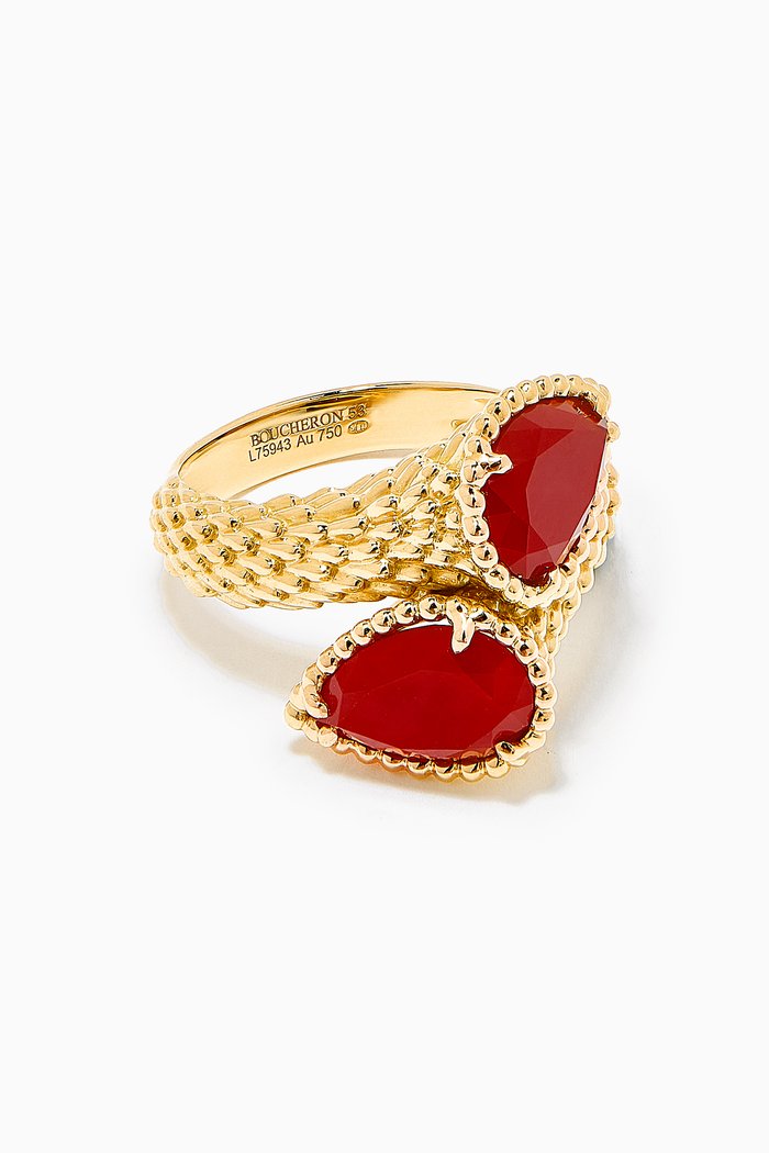 

Serpent Bohéme Toi et Moi Carnelian Ring in 18kt Yellow Gold, S Motifs
