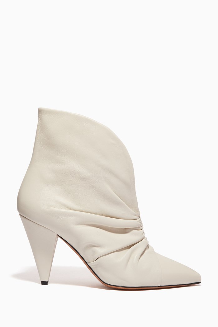 

Lasteen Ruched Leather Boots, White