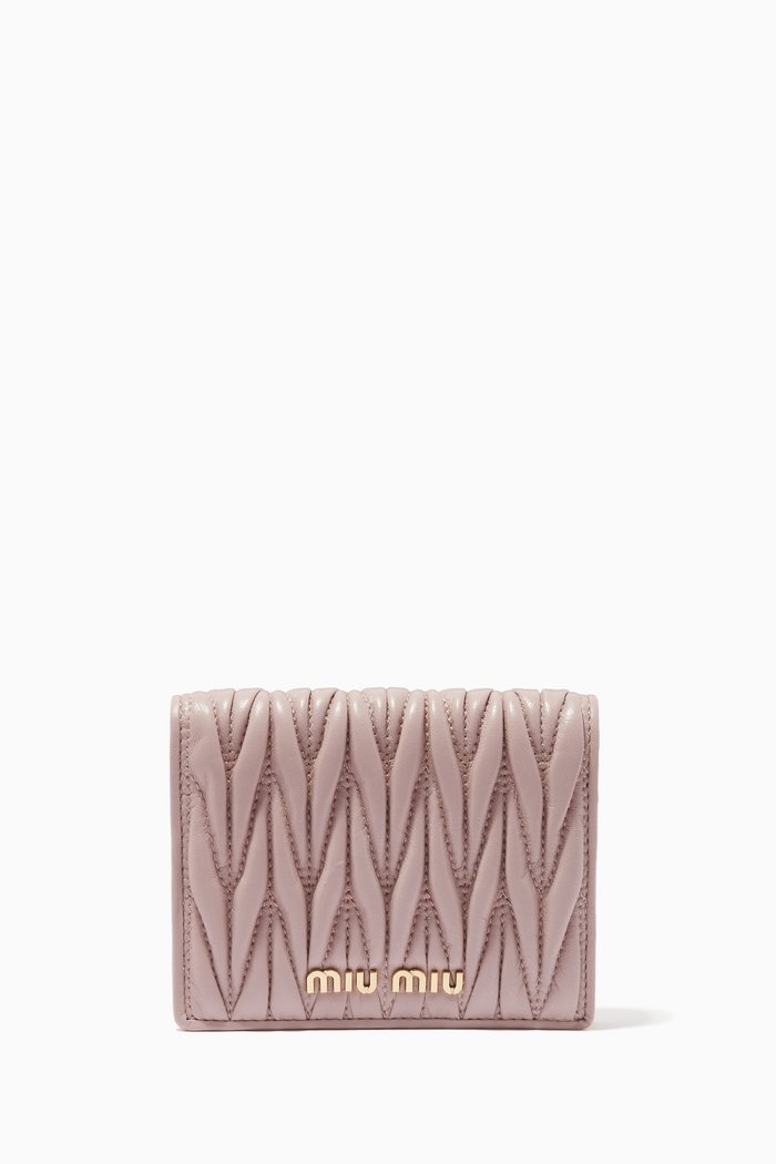 Square Wallet in Matelassé Nappa, Pink