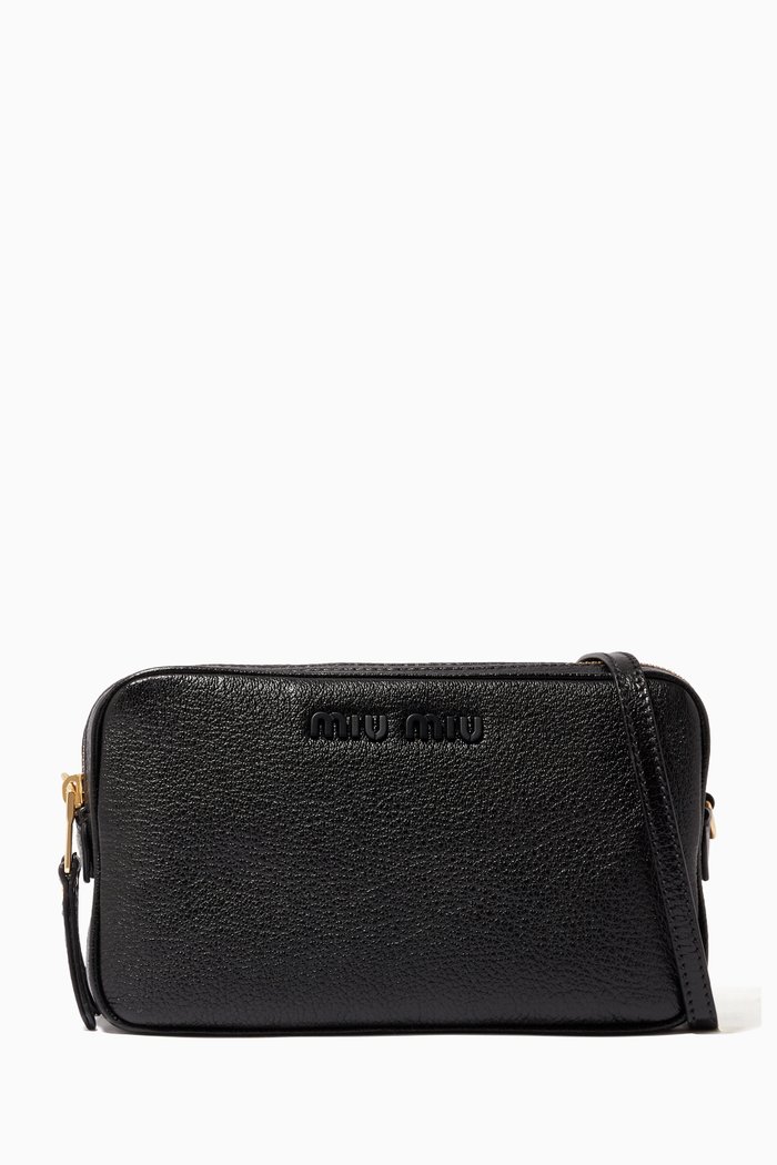 

Grainy Leather Double-Zip Camera Bag, Black