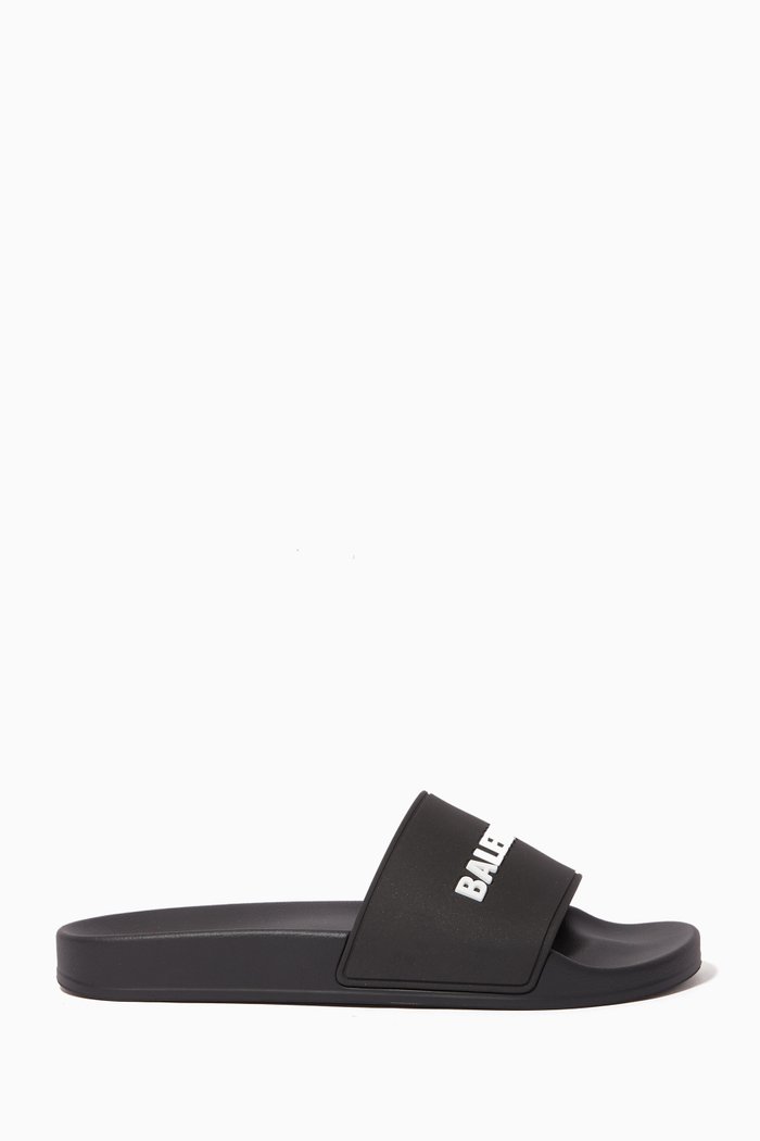 Piscine 3D Logo Rubber Slide Sandals, Black