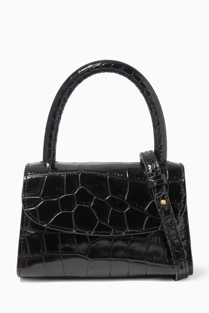 

Mini Crocodile-Embossed Leather Bag, Black