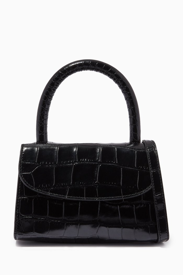 

Mini Bag in Croco Embossed Leather, Black