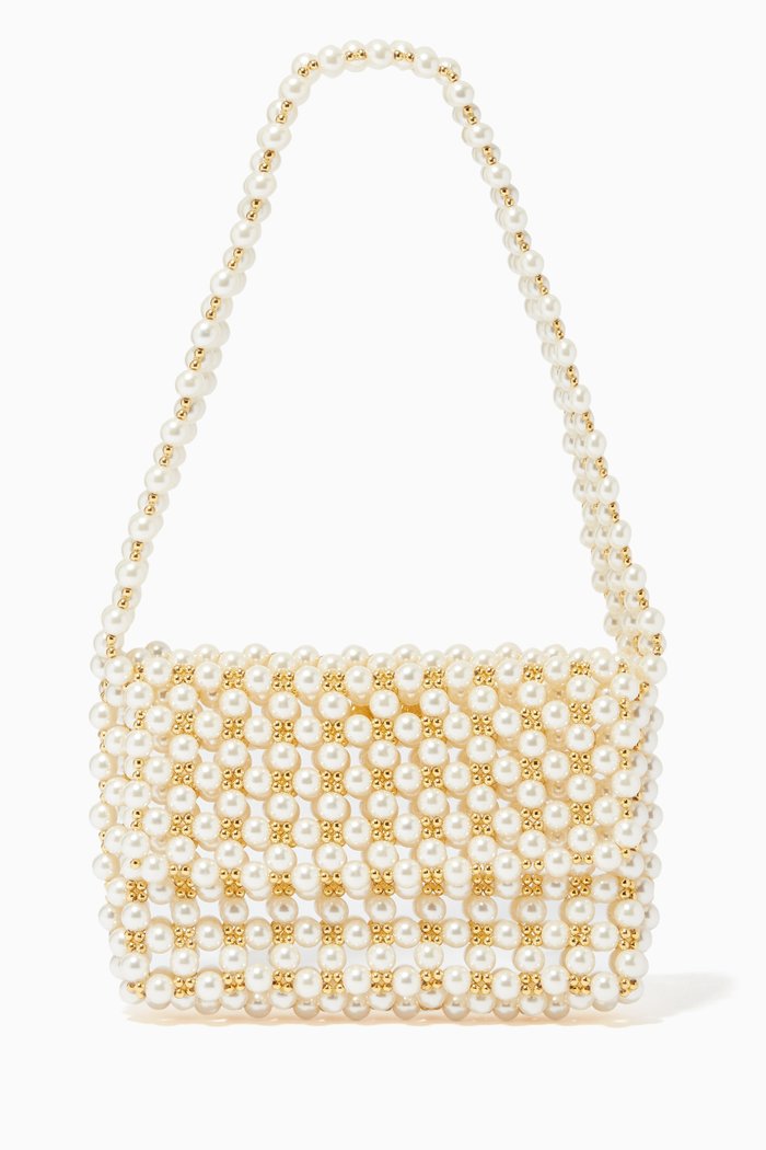 

La Pearl Mist Baguette Bag in Acrylic Beads, White