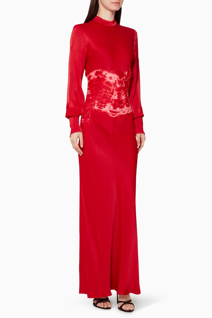 

Bias Tie-Dye Detail Maxi Dress, Red