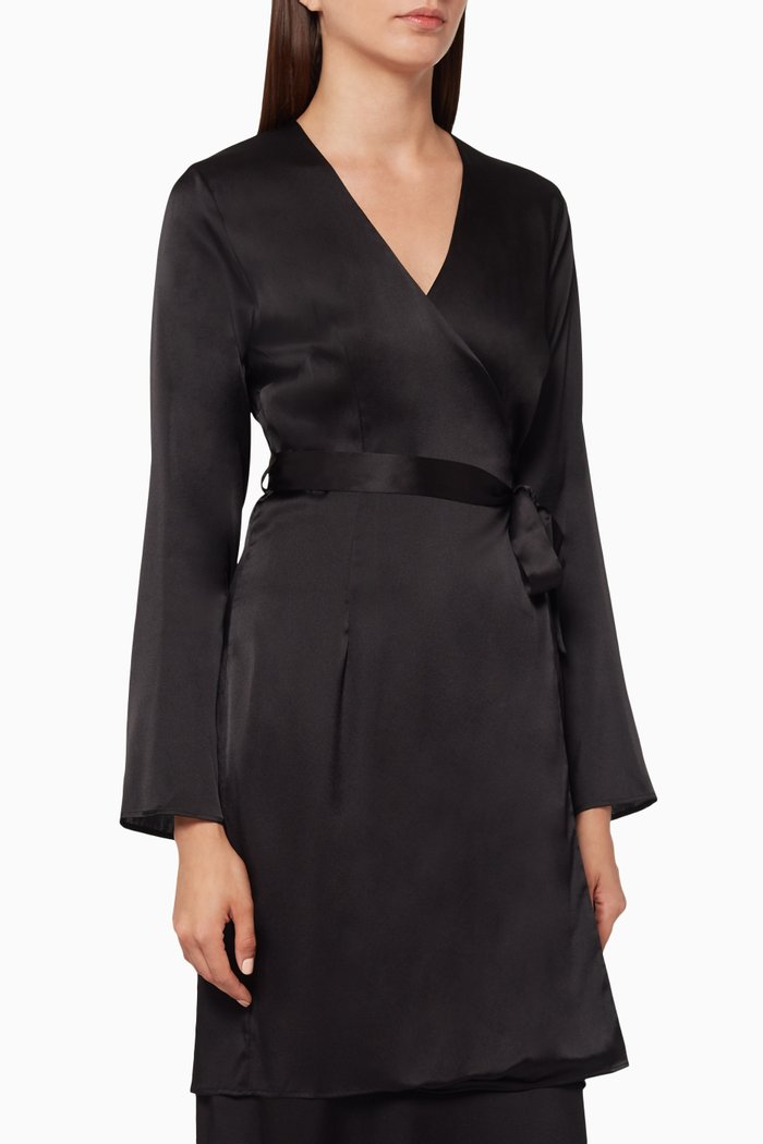 

Gilda Silk Wrap Robe, Black