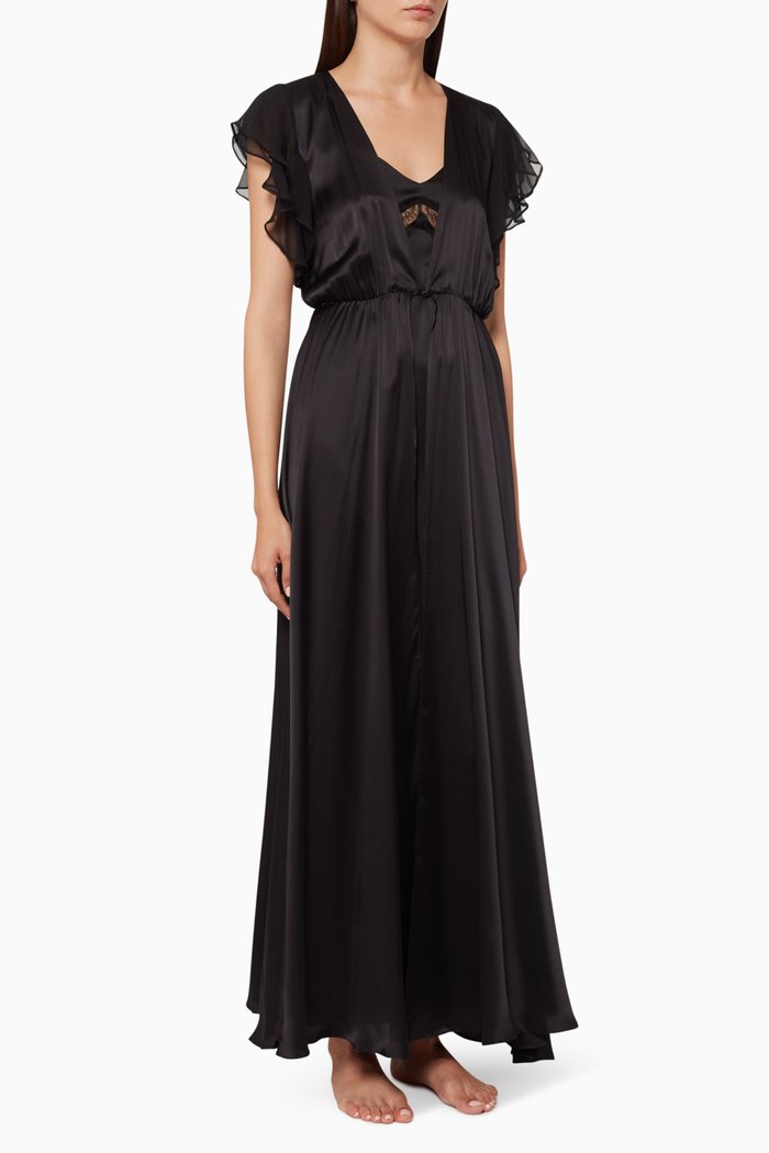 

Dahlia Silk Long Robe, Black