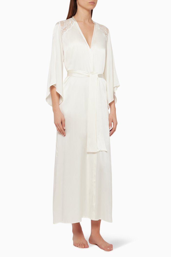 

Celestial Silk & Lace Robe, White