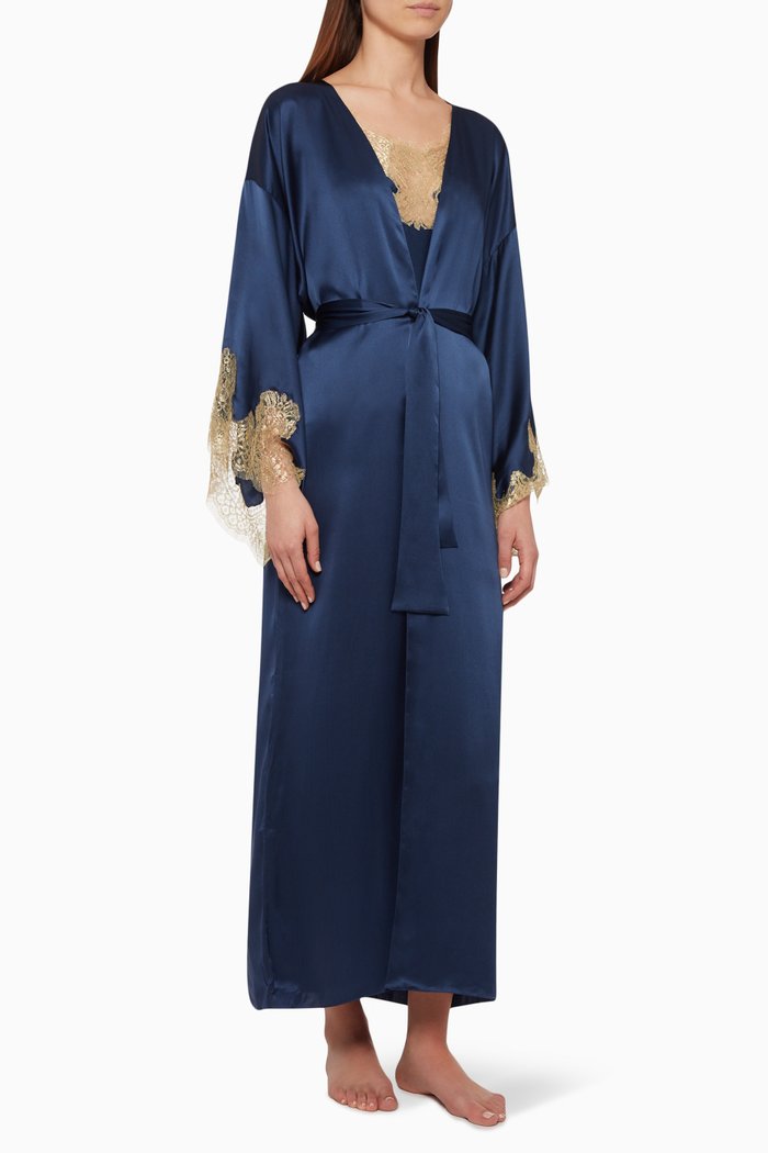 

Gina Silk & Lace Long Kimono, Blue