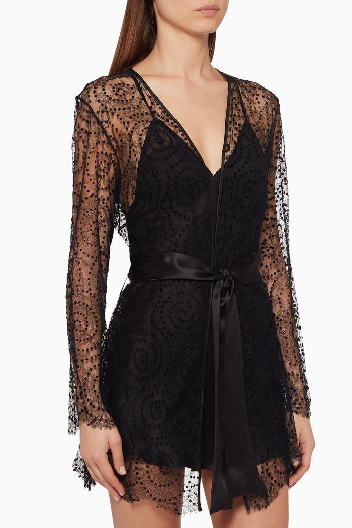 

Evelyn Lace Kimono Robe, Black