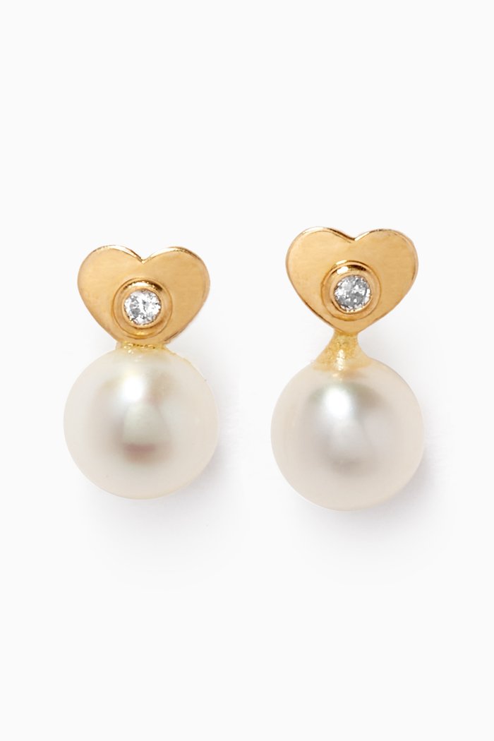 

Heart Pearl Diamond Earrings, Gold