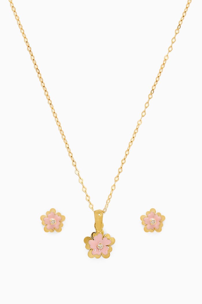 

Floral Diamond Earrings & Necklace Set in 18kt Gold