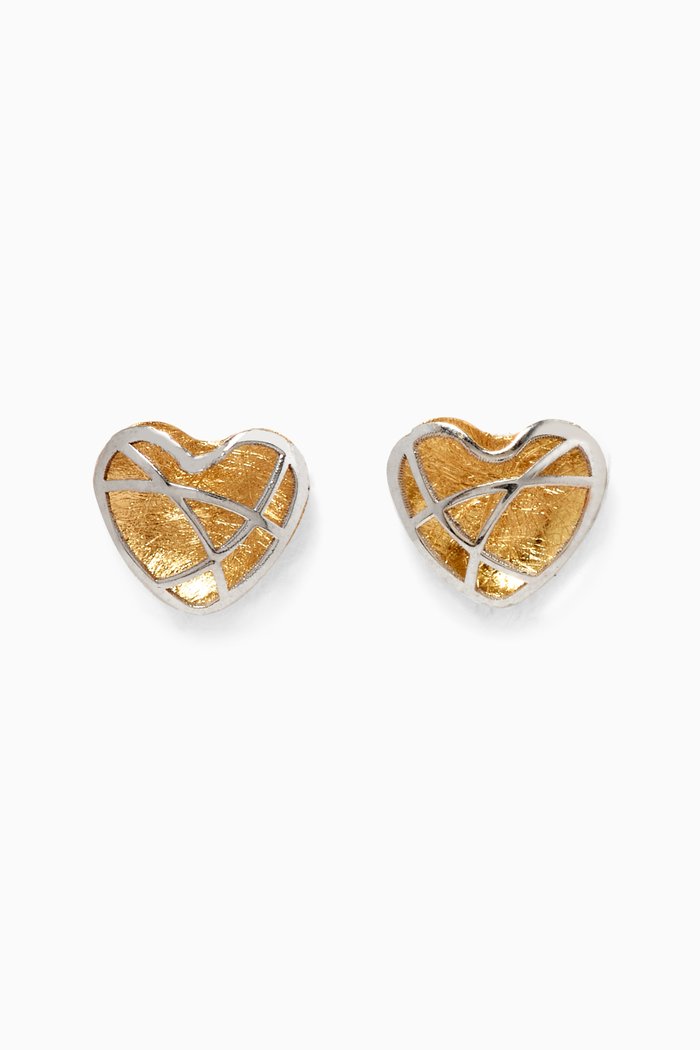 

Heart 3D Stud Earrings in 18kt Yellow & White Gold
