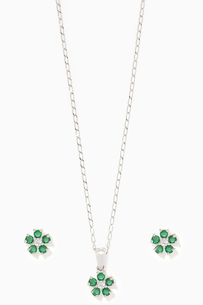 

Floral Emerald & Diamond Set, White