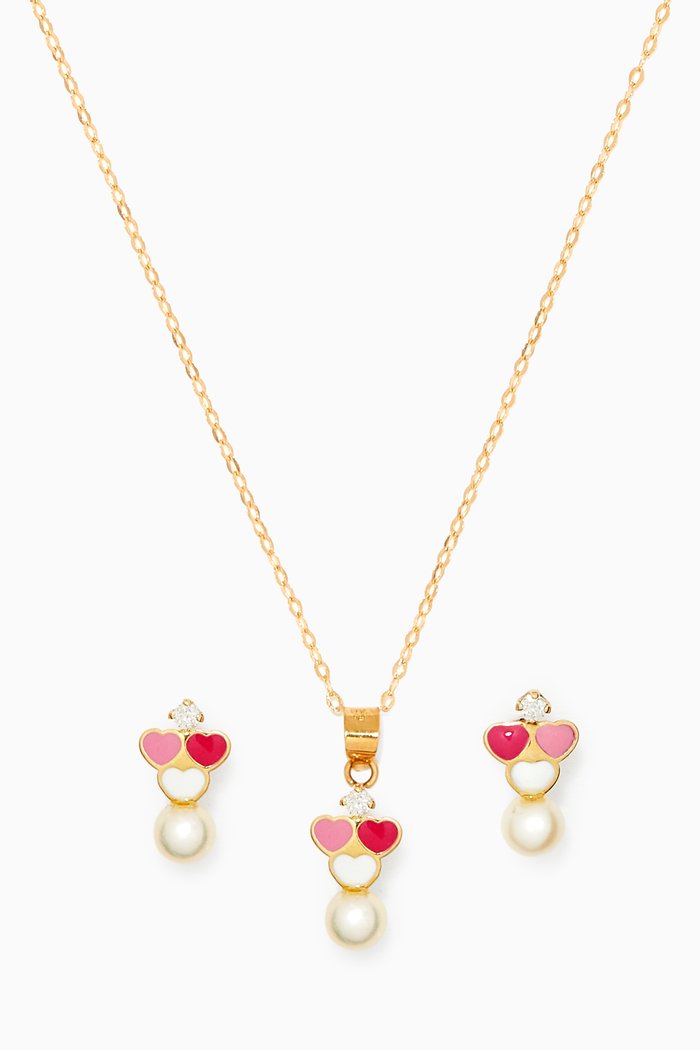 

Hearts Pearl & Diamond Set in 18kt Yellow Gold