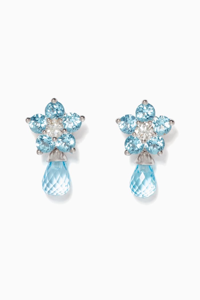 Roses Blue Sapphire Earrings with Diamond in 18kt White Gold