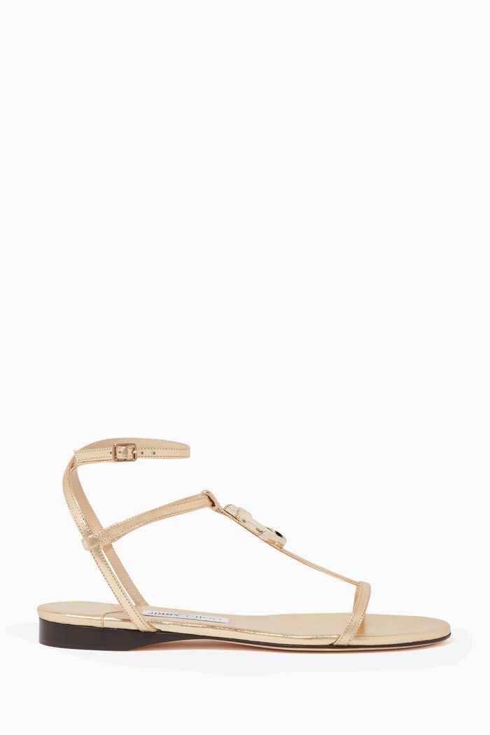 

Alodie Metallic Nappa Flat Sandals, Gold